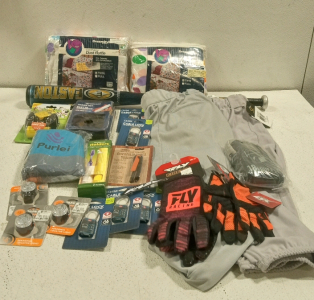 Large Lot of Cable Locks, Gloves, Barney Dust Ruffles, Sports Pants, and More