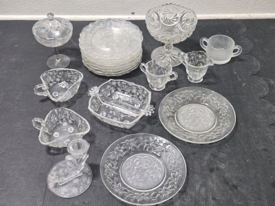 Set if Assorted Vintage Etched & Frosted Glassware