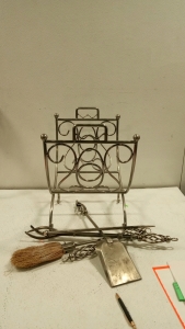(1) fireplace rack with tools