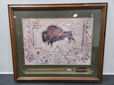 Large Native American Buffalo Painting Print & Native American Arrow - 40&frac34;" x 34⅝"