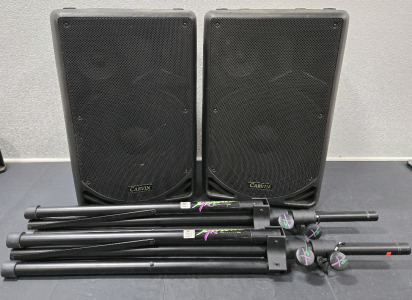 (2) Carvin LM153 Professional Stackable Stage Speakers w/ Extreme Series On-Stage Stands