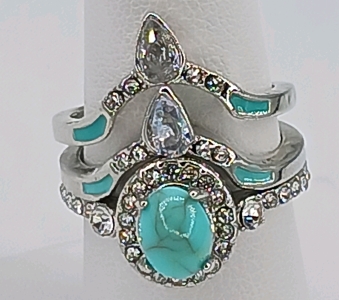 (3) Teardrop & Turquoise Accent Rings - 7
