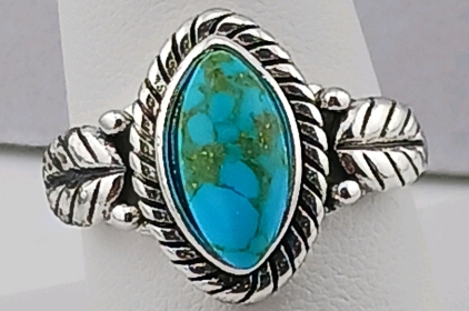 (1) Tribal Leaf Wrap Ring w/ Oval Blue Stone - 10