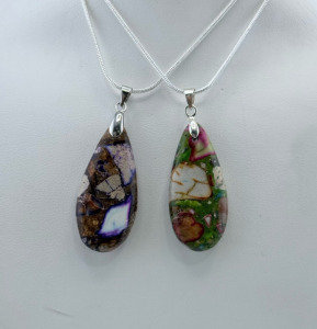 (2) Sea Sediment Jasper Gemstone Pendants .925 Necklace