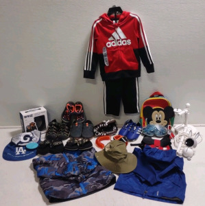 (1) 3T Adidas Boys Jacket w/ Pants, (1) Baseball Gloves w/ Cleats, (5) Assorted Sized Pairs of Toddler Shoes, & More Toddler Accessories