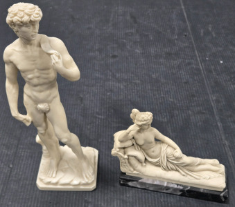 Small Michelangelo "David" Sculpture by A. Santini & Small Antonio Canova "Venus Victrix" by G. Ruggeri - Both Made in Italy