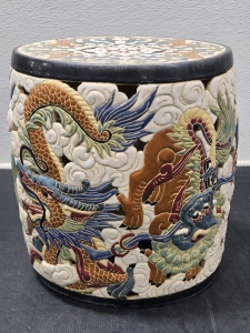 Vintage Hand-Painted Porcelain Chinese Style Garden Stool - 16&frac12;"H x 14"W x 10&frac12;"D