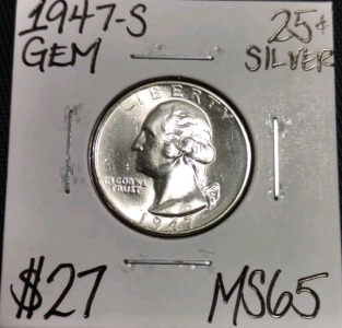 1947-S MS65 Gem Silver Washington Quarter