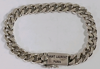 (1) "Saint Laurent Paris" Cuban Link Bracelet - Polished Silver - 8&frac12;"