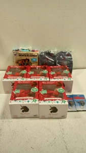 (5) Christmas magic afro unicorns, (2) Silva compasses, (2) bicycle phone bags, (1) skull beach blanket