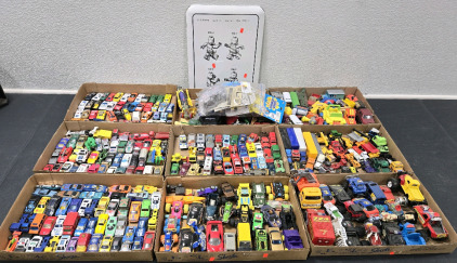 Large Assortment of Vintage Hot Wheels Cars & Toys, Plus Metal Lego US Patent Decal Poster