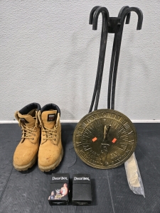 Timberland Pro Series work Boots - Men's Size 10&frac12;, Metal Sundial w/ Stand, (2) Pro Wrestling Deck Boxes w/ WWE Cards