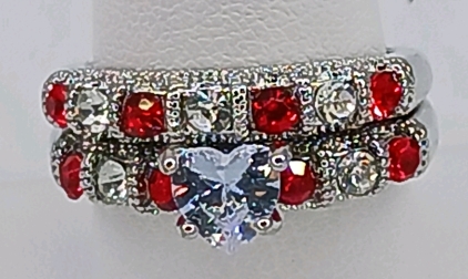 (2) Red & White Sparkle Rings - 8