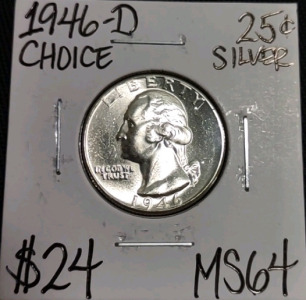 1946-D MS64 Choice Silver Washington Quarter