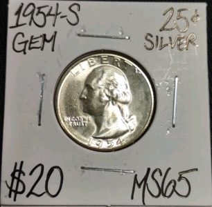 1954-S MS65 Gem Silver Washington Quarter