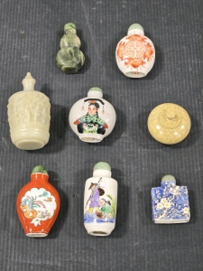 Authentic Vintage Japanese Hand-Painted Mini Snuff Bottles & Containers - Stone, & Porcelain