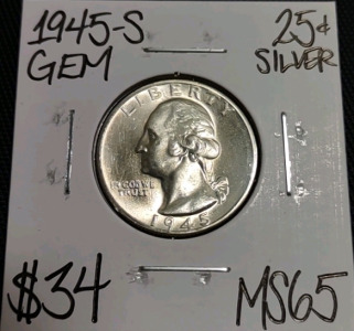 1945-S MS65 Gem Silver Washington Quarter