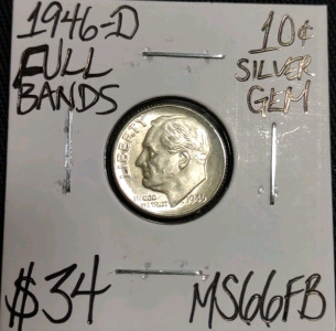 1946-D MS66FBL Full Bands Gem Silver Dime