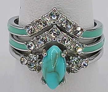 (3) Sparkle & Stone Collection - (1) Crystal Chevron Ring (1) Turquoise Marquise Ring (1) Turquoise Oval Ring - 8