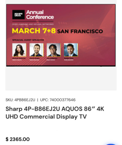 (1) * NEW* Sharp 4P-B86EJ2U AQUOS 86&Prime; 4K UHD Commercial Display TV