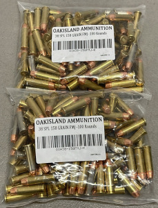 OakIsland Ammunition 38 SPL 158 Grain FMJ, 100 Rounds, Brass Case