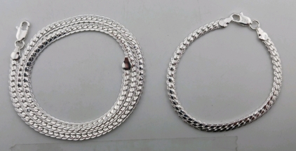(2) 925 Silver Chains - (1) Flat Link Necklace (1) Flat Link Bracelet