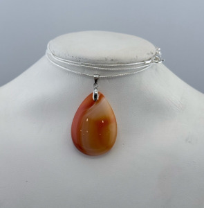 (1) 39.95 ct. Natural Orange/White Striped Gemstone Pendant .925 Necklace