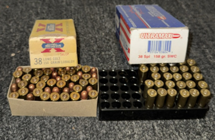 (1) Box Of (50) Western X .38 Long Colt 150 GR. ammunition Cartridges (1) Box Of (29) Ultramax .38 Spl. 158 GR. Ammunition Cartridges