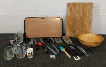 Copper Coating Electric Griddle, Cutting Board, And Grilling Utensils