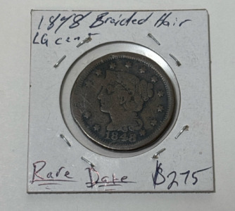 Rare 1848 Braided Hair LG Cent