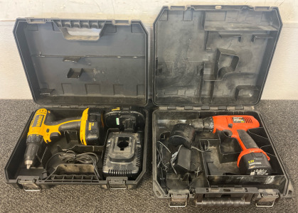 DeWalt DC720 18V 1/2in Drill Driver With 2 18V Batteries & Battery Charger, Black & Decker Firestorm 9.6V cordless drill with Battery & Charger