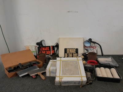 Vacuum Accessories, Paint Rollers, (4) Lamps, Tile, Signs, And More