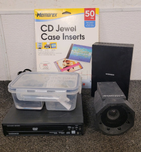 Magnavox DVD Player, Boom Touch Speaker, Samsung Speaker, X01 Micro Drone And CD Jewel Case Insert