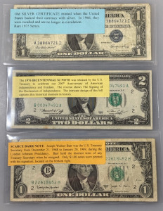 1976 Bicentennial $2 Note, Scarce Barr Note, And Old Silver Certificate Dollar