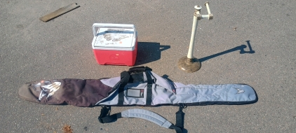 (3) Outdoor Utility Items - (1) H.O. MFG Padded Rifle Case (1) Igloo Cooler (1) Boat Seat Pedestal