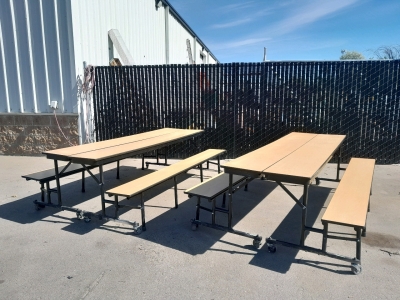 (2) Wood School Cafeteria Tables