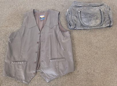 Cripple Creek Genuine Leather Vest And Leather bag