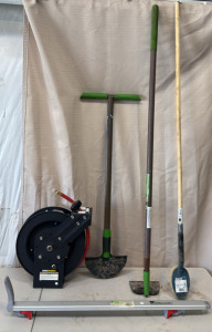 Retractable Hose Reel, 24&rdquo; Clamp & Cut Edge Guide, Garden Hoe, & More