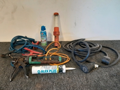 Jump Cables, Caulk Gun, Electric Light, And Other Items