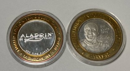 (1998) Bill Cosby Ten Dollar Gaming Token And Aladdin .999 Fine Silver Coin