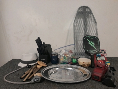 Syvio Knife Set, Bag Of Legos, Wind Chimes, Platter, And More