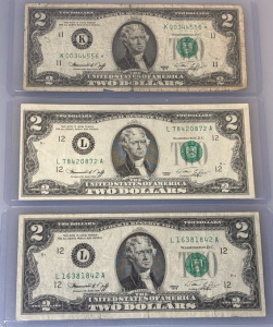 (3) 1976 Two Dollar Bills