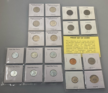 (6) Brilliant Uncirculated Jefferson Nickels, (6) Steel War Pennies, (4) V-Nickels And More