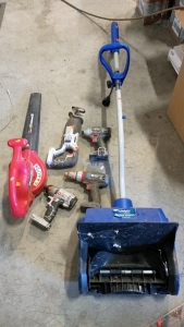 Snowjoe Electric Snow Shovel, Homelite Electric Leaf Blower and Assorted Ported Cable Battery Op Power Tools