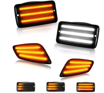 (1) 4-Piece Front Turn Signal & Side Marker Assembly, Dynamic Amber Signal, Smoked Lens Fender Corner Lights Compatible with Jeep Wrangler TJ 1997-2006<br/>