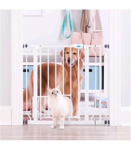 2)Carlson Extra Wide Walk Through Pet Gate with Small Pet Door, Includes 4-Inch Extension Kit,White 29-36x30"