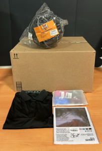 (1) Medium Men&rsquo;s Longsleeve Sleepwear Shirt (1) 4 Pack Pocket Pharmacy (1) Dreamsseal Foam Basketball Size 7 & An Amazon Overstock Box