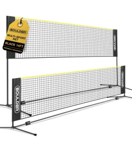 Boulder Brand Portable Adjustable Height Badminton Net 14ft Black and Yellow