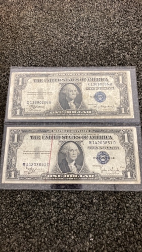 (2) 1935 Blue Seal One Dollar Bills