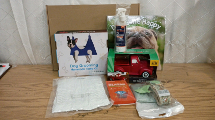 Whole Box Amazon Overstock Dog Grooming Hammock, Women's Clothing, Acrylic Cutting Board and More